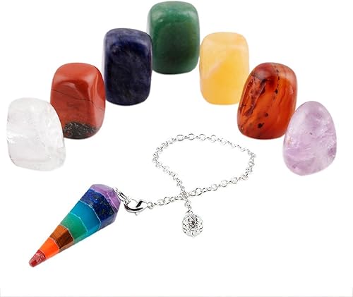 Miniatura 1 de rockcloud kit de cristal curativo, con mucho ángel de la guarda, juego de meditación con 7 piedras de palma para chakra, péndulo, pirámide