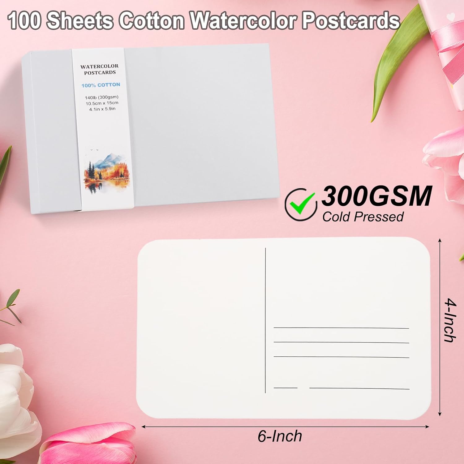 PATIKIL 100 Sheets Watercolor Postcards, 100% Cotton 4x6 Inch Blank Rounded Corners Water Color Paper Post Cards Cold Pressed for Mailing Art Painting Drawing, 140lb/300 GSM (White-Medium)