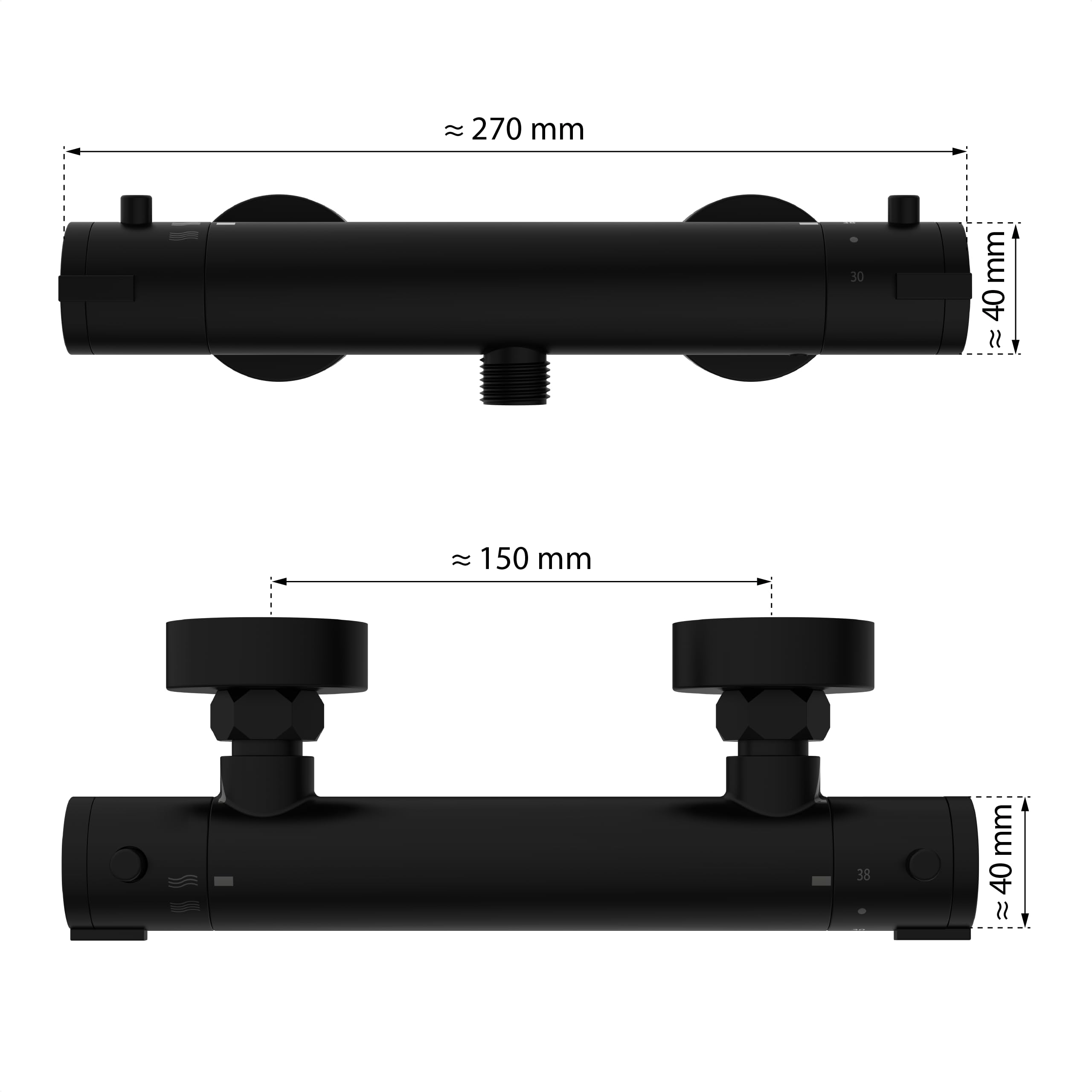EISL CLAUDIO CLT168ACRBL - Grifo mezclador de ducha con termostato negro con bloqueo de seguridad a 38 °C, grifo de ducha con función de ahorro de agua, color negro