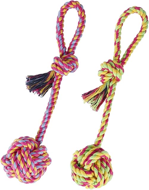 Vivifying Dog Rope Toys, Pack of 2 Interactive Braided Cotton Pet Chew Rope Toys for Dog Teeth Cleaning