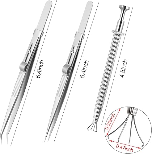 Miniatura 4 de Paquete de 3 pinzas de acero inoxidable, pinzas de diamante para joyas, cuentas de piedra, engaste de puntas