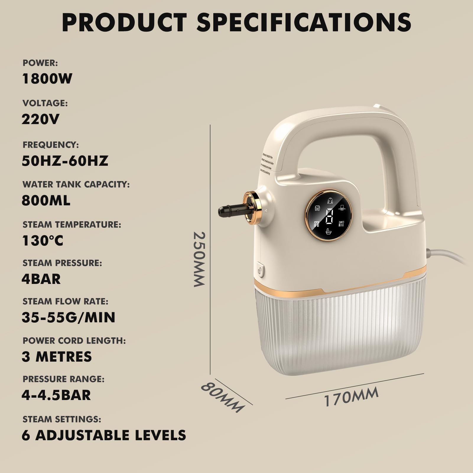 Pulitore a vapore ad alta pressione per cucina e casa, 800 ml (standard europeo)