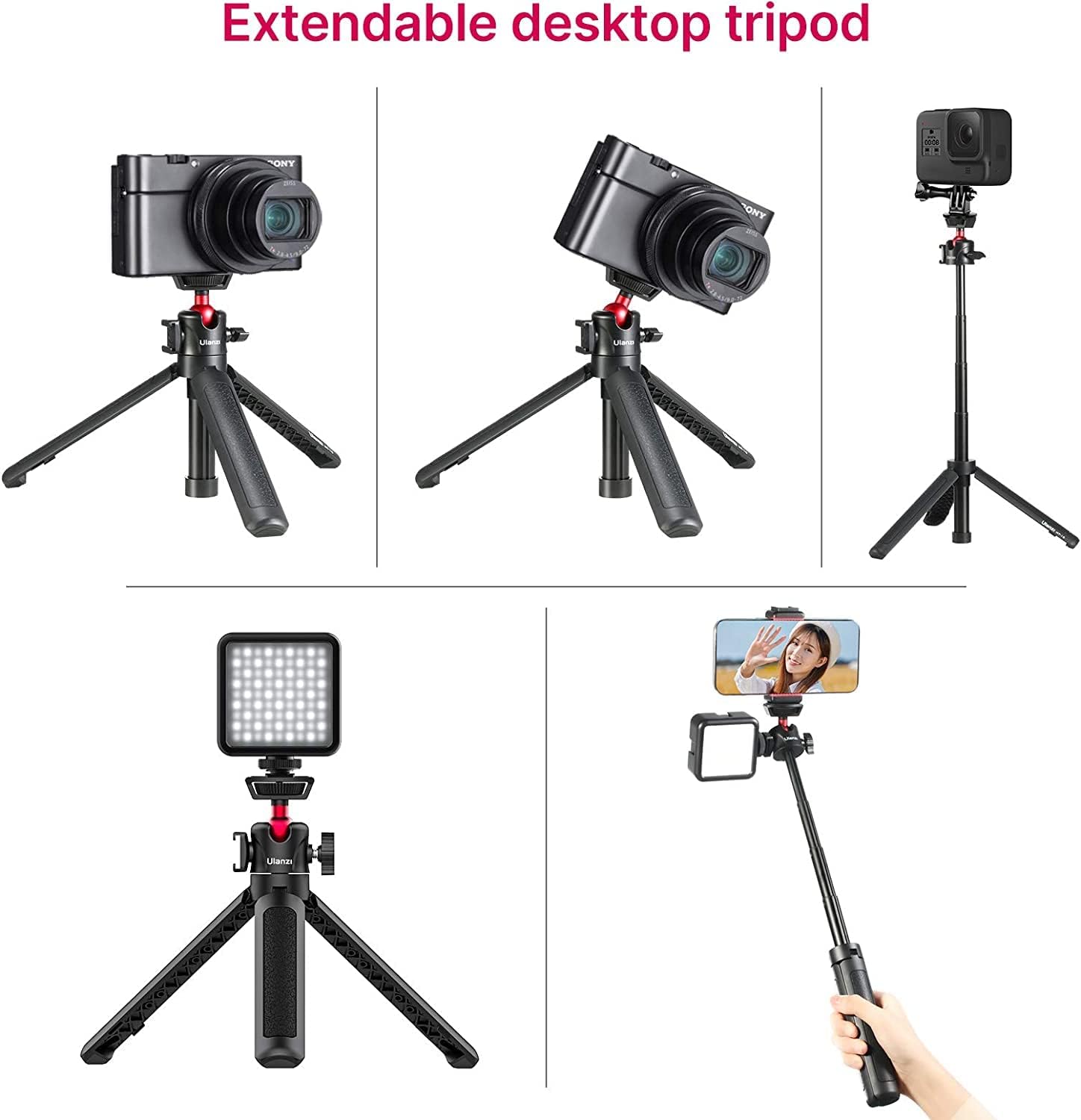 Perche à Selfie ULANZI MT-16 avec déclencheur à Distance, Support de téléphone Portable, trépied de Table pour Webcam, Appareil Photo, Mini trépied pour Smartphone iPhone Samsung