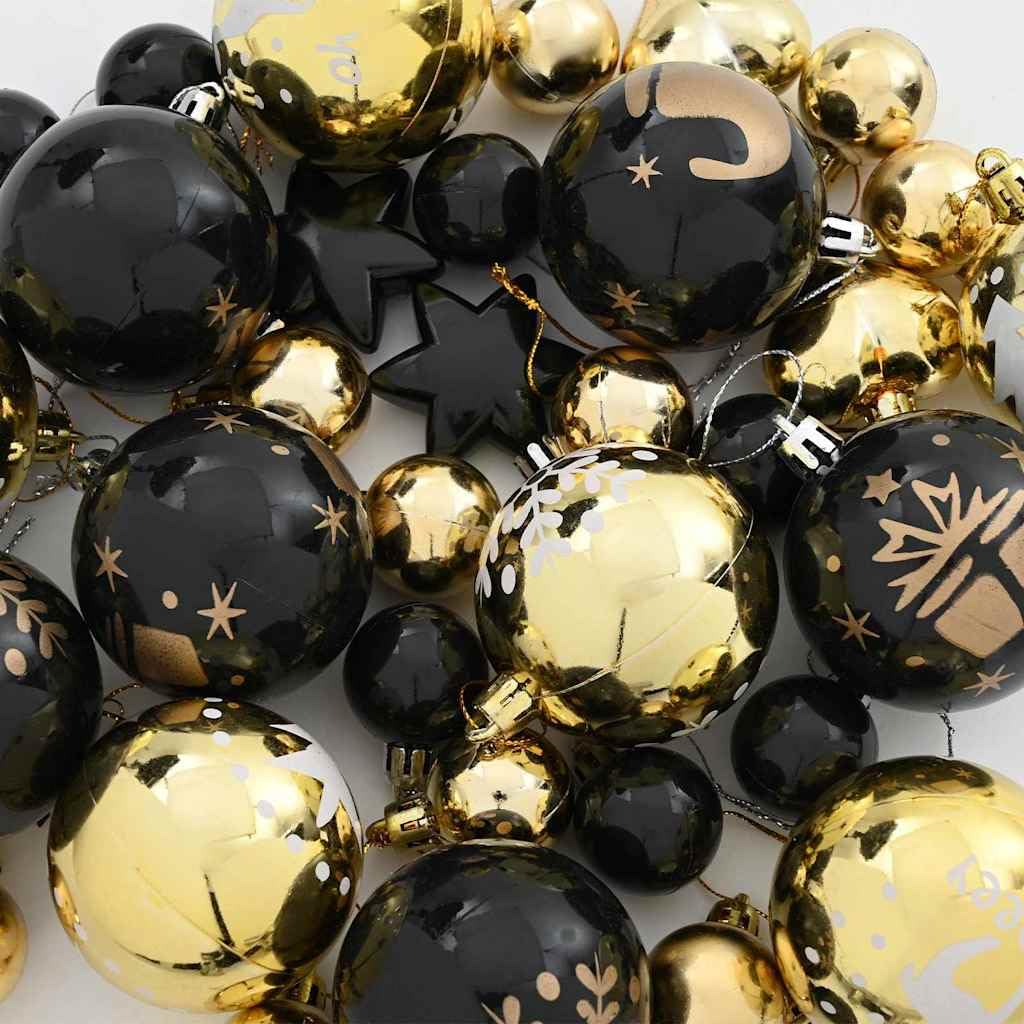 Weihnachtskugel-Set 40 pcs Schwarz und Gold aus Kunststoff, 6 cm glänzend, Christbaumschmuck für Tannenbaum, Wohnzimmer, Advent, Festtag und Winterdekoration, leicht und bruchsicher