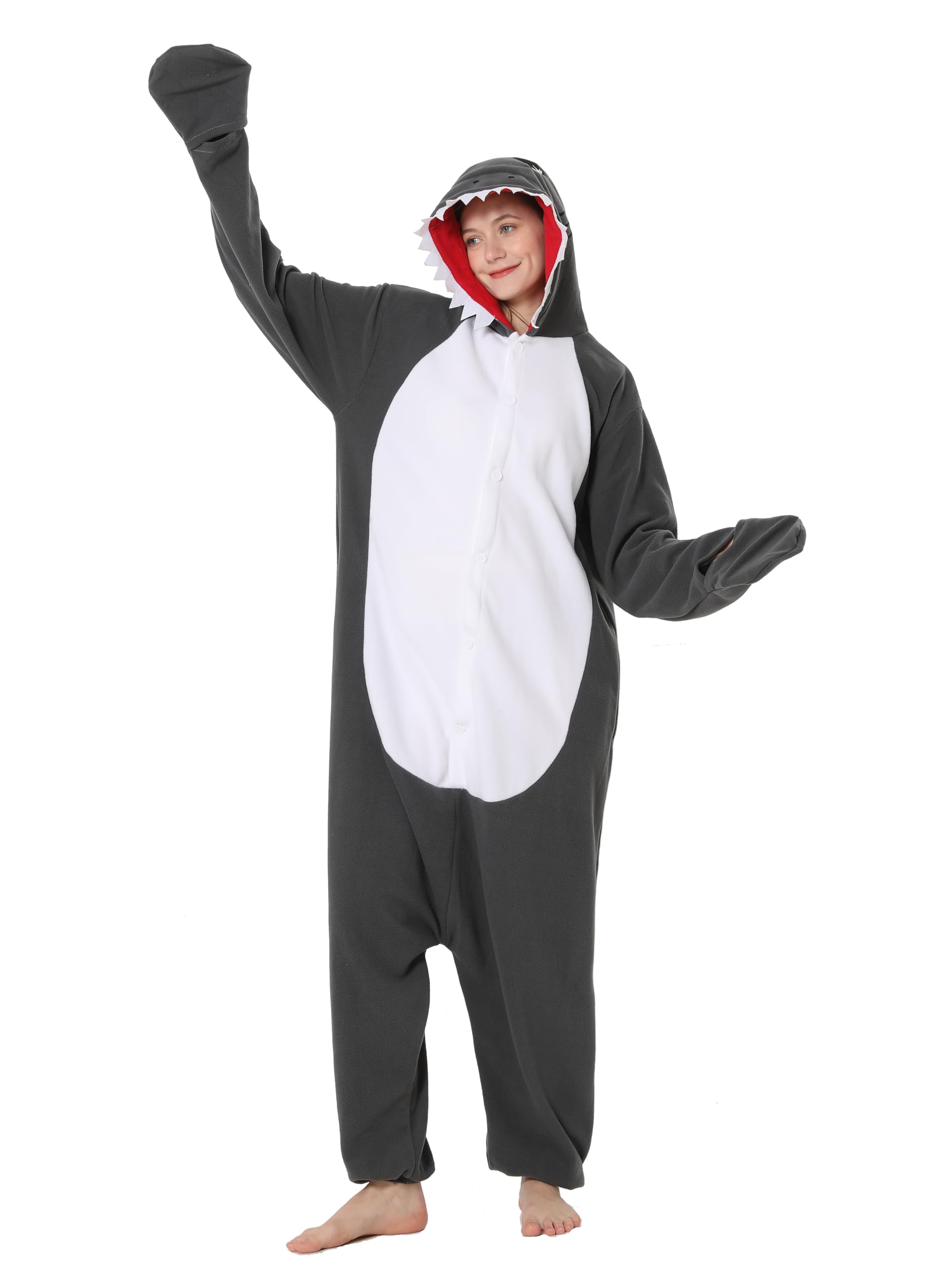 Tuta intera da adulto, squalo, costume da animale, pigiama per Halloween, Natale, tuta da donna e uomo, unisex, per carnevale