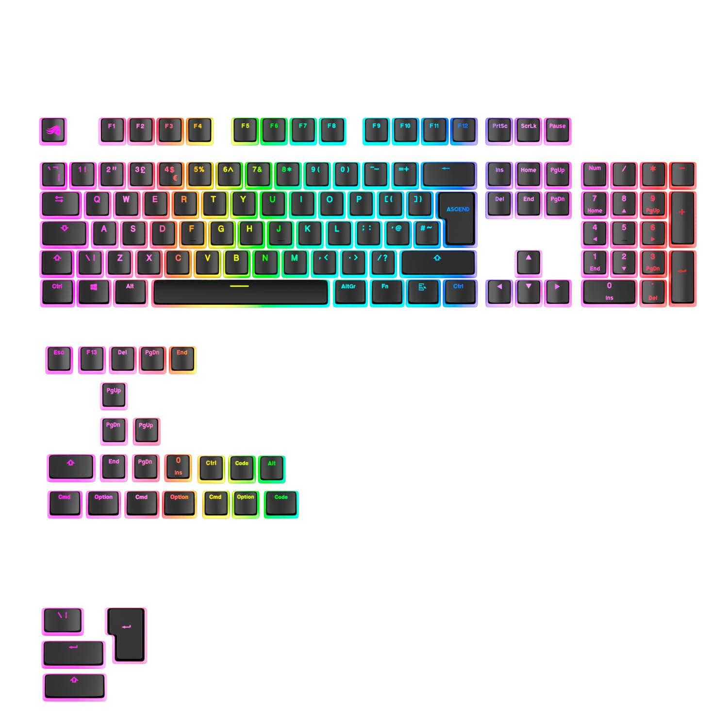 Glorious Gaming - Gpbt Aura Rgb Keycaps: Pudding Style Keycaps, Double Shot Pbt, Translucent Design, Fits 100%, 75% 65% 60% Custom Mechanical 810069978529