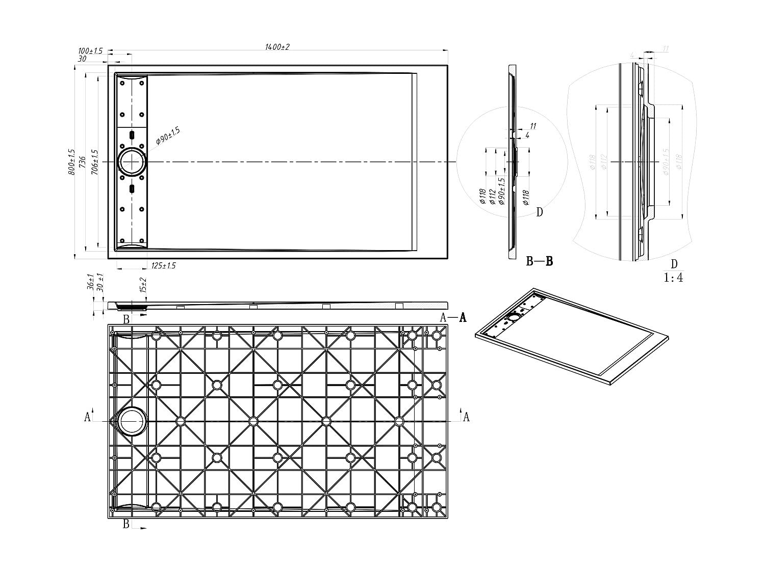 Vente-unique - Plato de ducha de resina para instalar en superficie o empotrado - Blanco - 140 x 80 cm - LYROSA