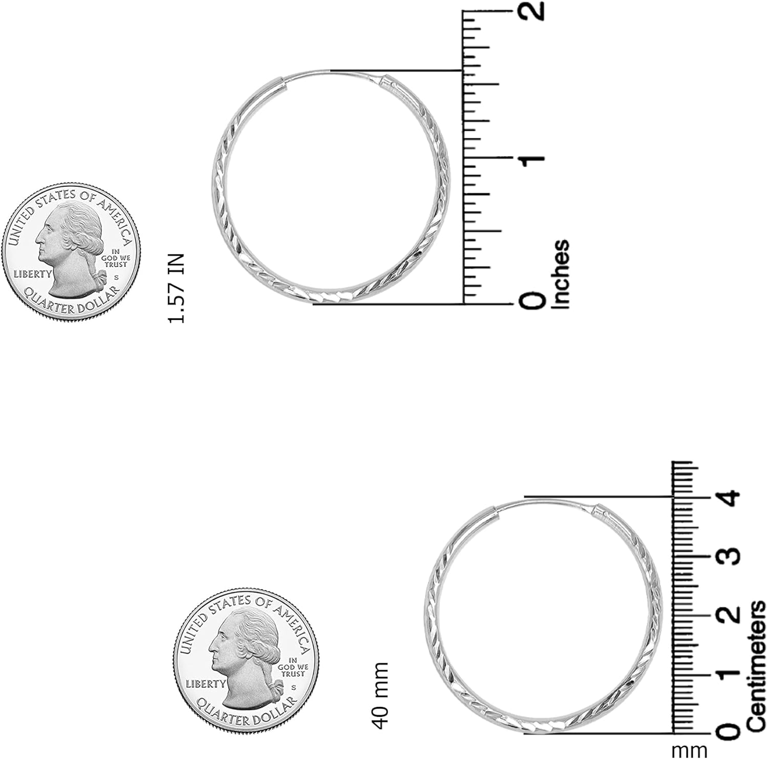 LeCalla 925 Sterling Silver Hoop Earrings for Women | 2MM Diamond-Cut Sleeper Hoop Earrings | Round Circle Endless Hoop Earring (20MM, 30MM, 40MM, 75MM) - Image 4