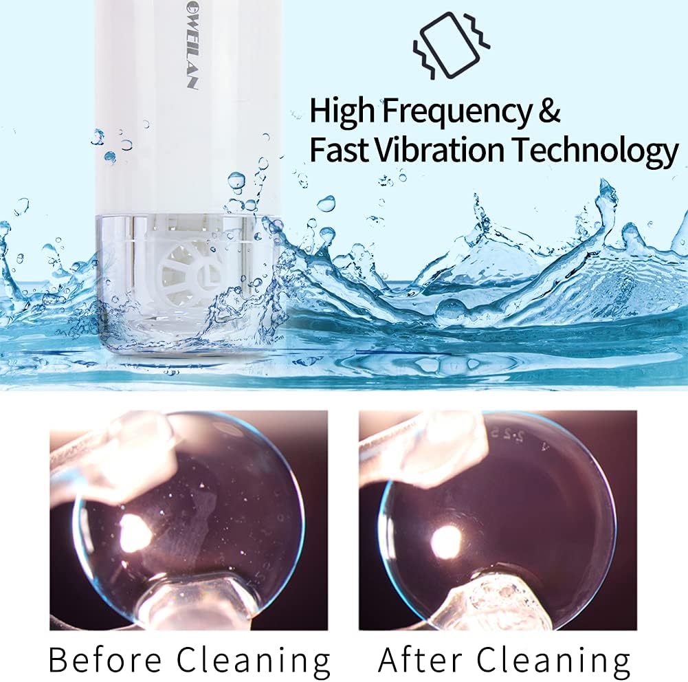 Portable Contact Lens Cleaner, Oweilan Automatic Contact Cleaner Machine with USB Charging Cable for Travel & Home, Fast Vibration Contact Lens Cleaning Machine for Soft Lens (White)