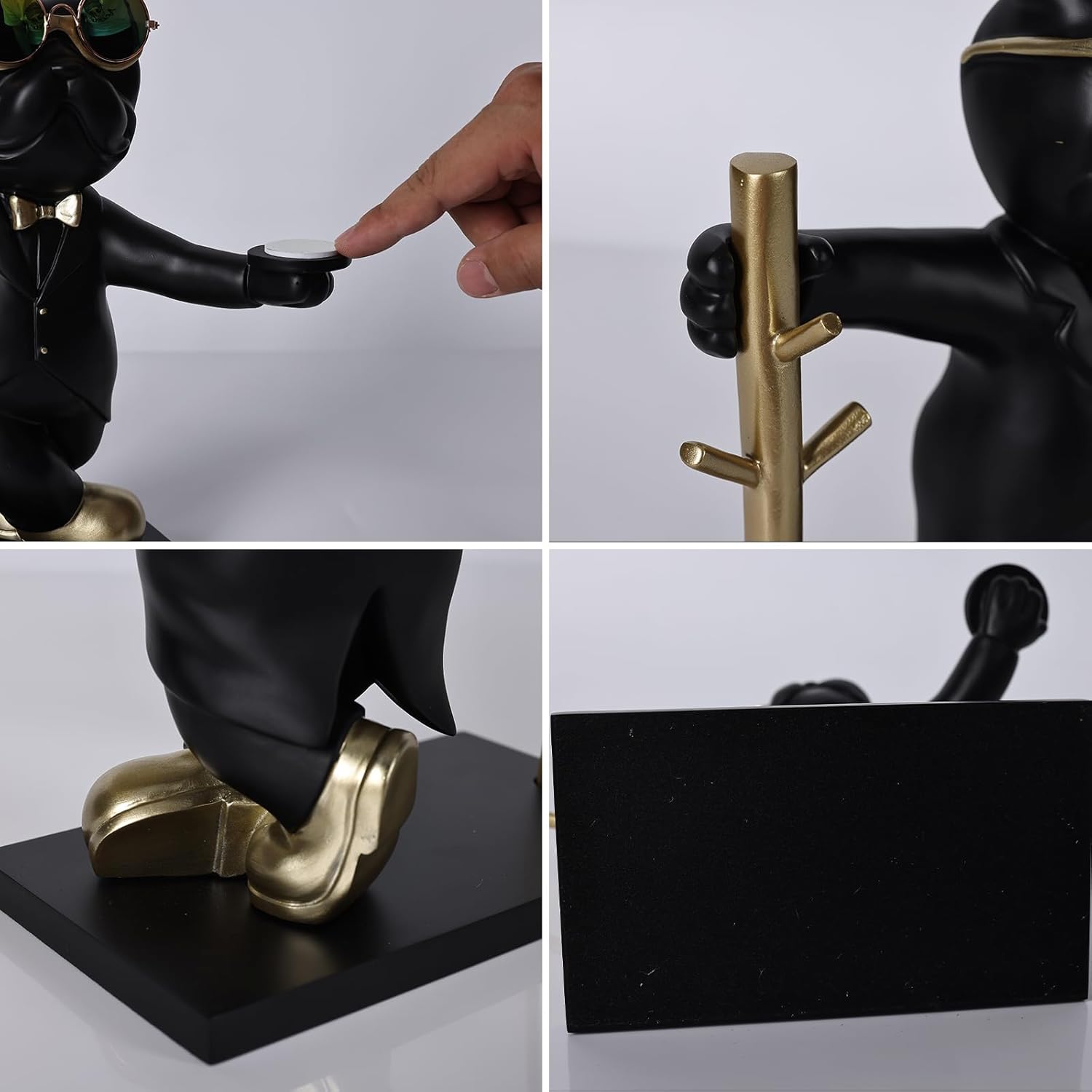 Resin Bulldog Tray Statue Storage Key Holder Candy Jewelry Earrings Tray Piggy Bank Tray Suitable for Home Decor Modern Animal Sculpture Table Decor (Black-3) - Image 6