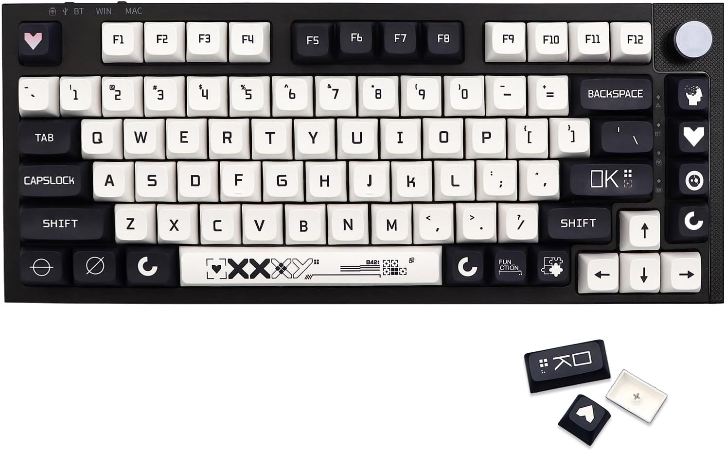 JSJT Key Caps XDA Profile Black and White Keycaps 128 Keys Pattern Set Theme Keycaps PBT Dye Sublimation Keycaps Custom Keycaps for US/ISO Layout Cherry MX Switch Mechanical Keyboards
