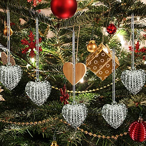 Thyle 24 Pieces Heart Glass Ornaments Heart Decorations Heart Shape Spun Ornament Tree Heart Hanging Ornament For Christmas Valentinefts Day Anniversary Baby Shower Decorations (Transparent) #TOP4