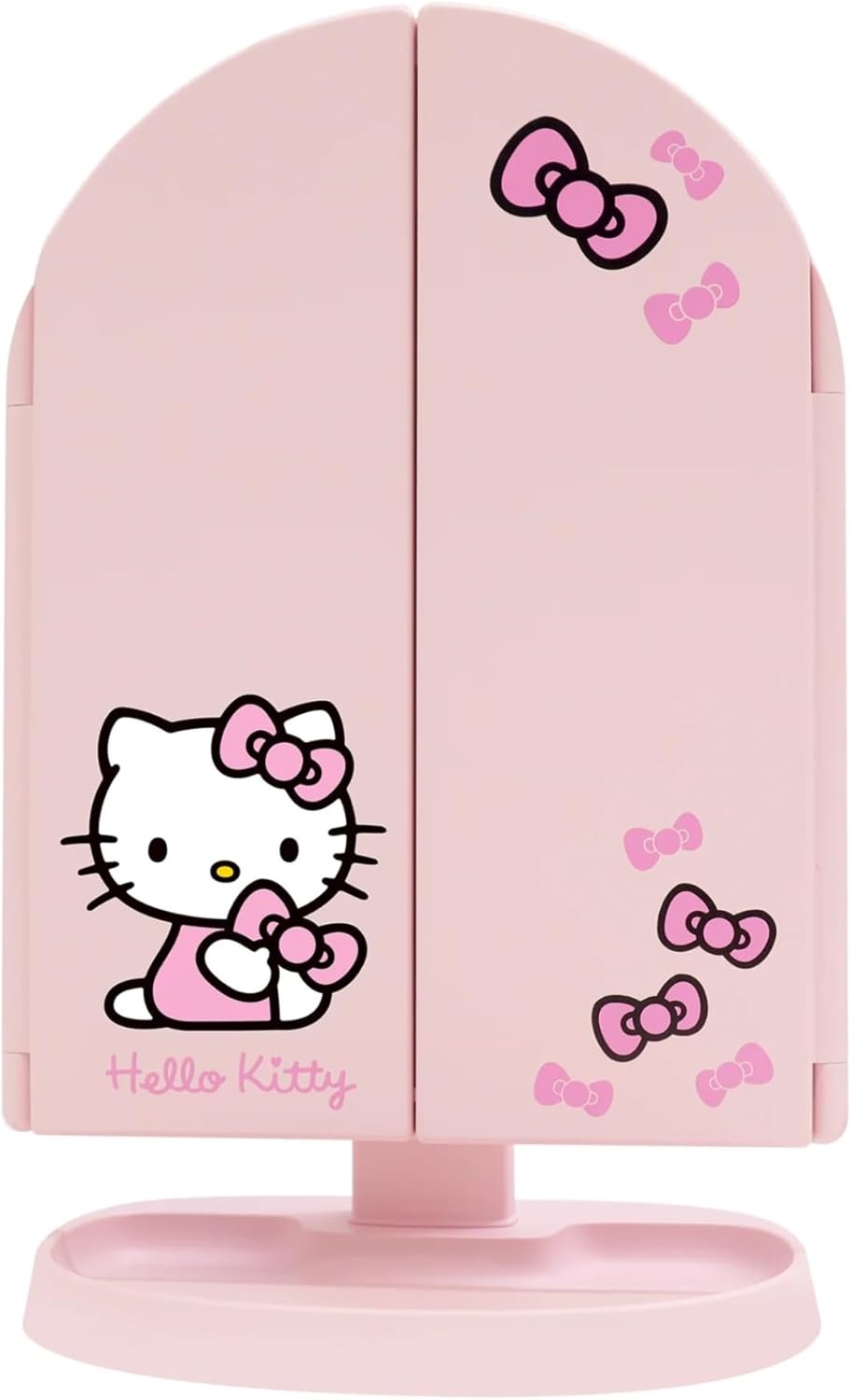 Impressions Vanity Hello Kitty Bow Arch Trifold LED Makeup Mirror for Desk, 3 Way View Foldable Vanity Mirror with Lights, 2X and 3X Magnification, Adjustable Tilt and Soft Touch (Light Pink) - Image 2