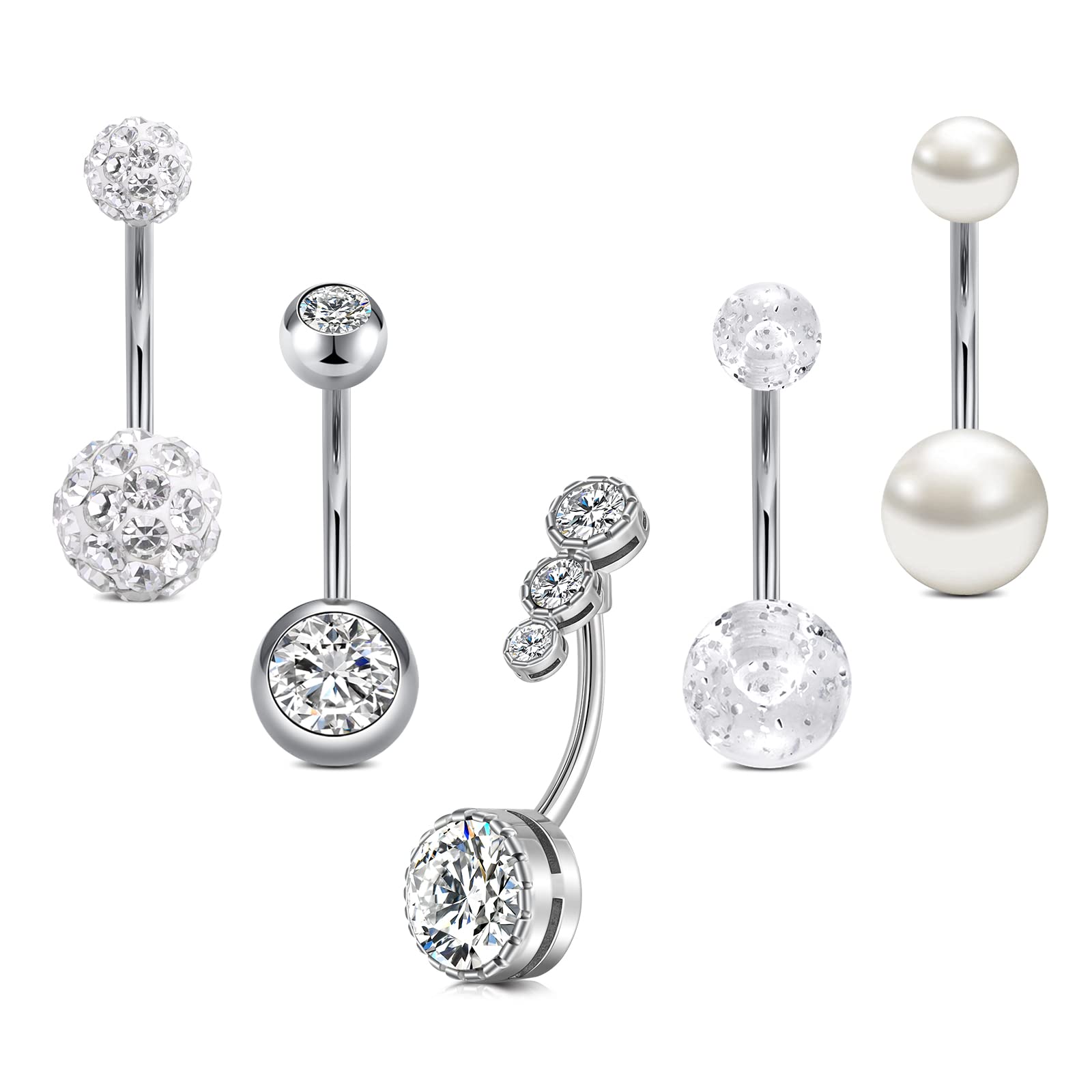Crdifu Pack of 5 Stainless Steel Belly Button Ring Set 14 Gauge 10mm Barbell Navel Bars Piercing Jewellery — view 11