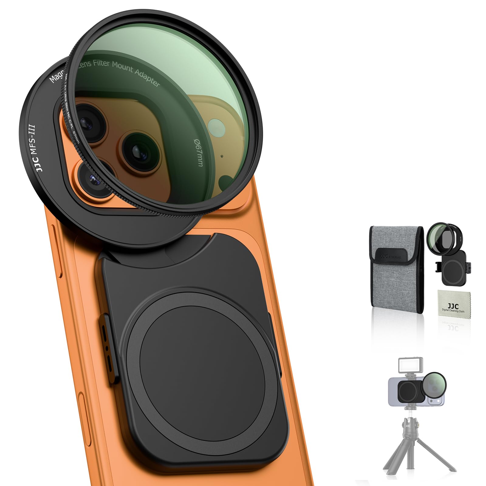 JJC Adattatore magnetico per filtro obiettivo telefono da 67 mm con filtro CPL per iPhone 17/16/15/14 Pro Max, 17/16/15/14 Pro, 17/16/15/14 Plus, 17/16/15/14, kit filtro CPL per iPhone