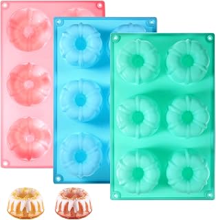 3 PCS Mini Bundt Cake Pans for Baking, 6-Cavity Fluted Tubular Mini Cake Pans, Silicone Molds for Baking, Ideal for Brownies, Cookies, Cupcakes, Jellies, Muffins, Donuts(Pumpkin Shape)