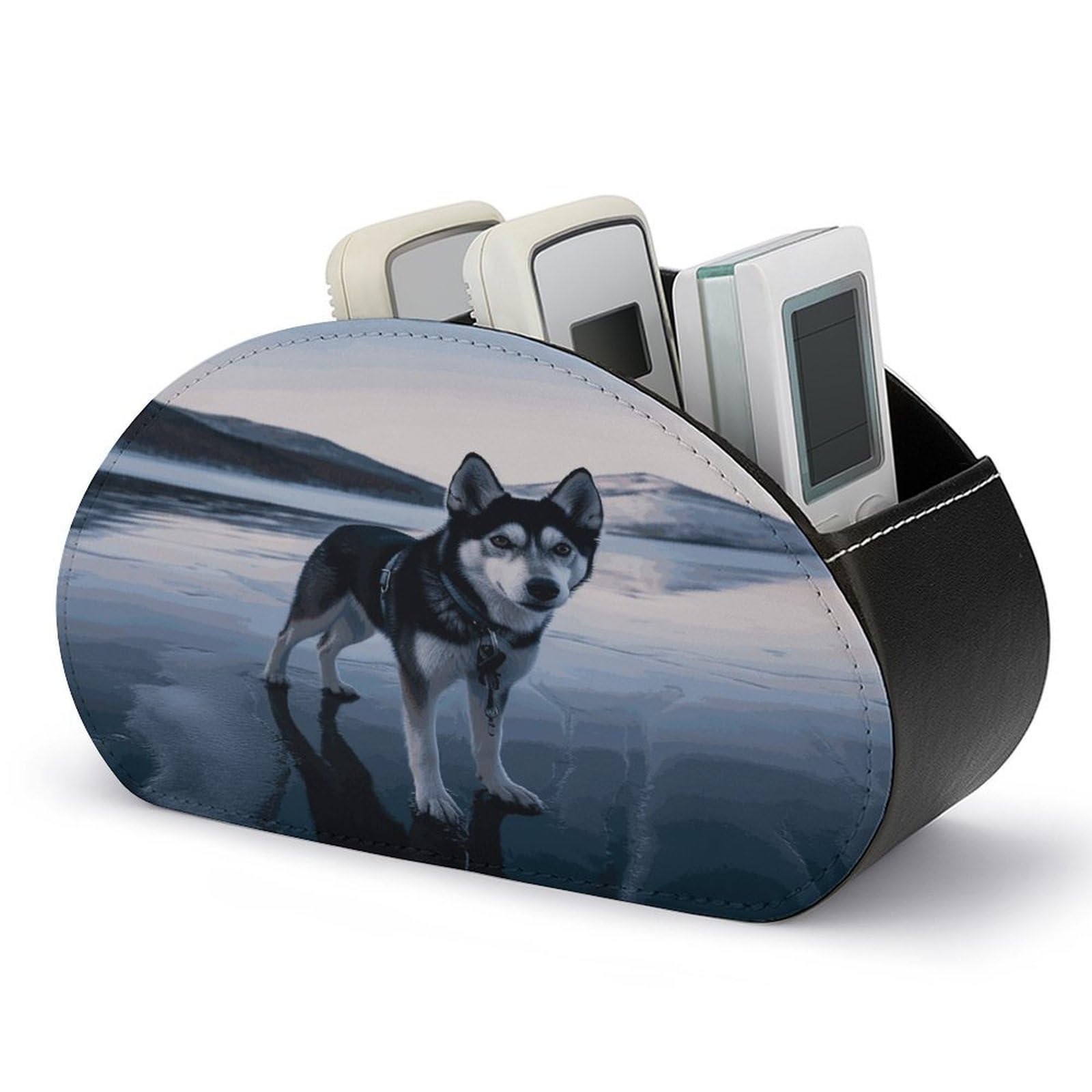 Btcowzrv Style Husky Dog On A Frozen Lake Remote Control Holder With 5 Compartments