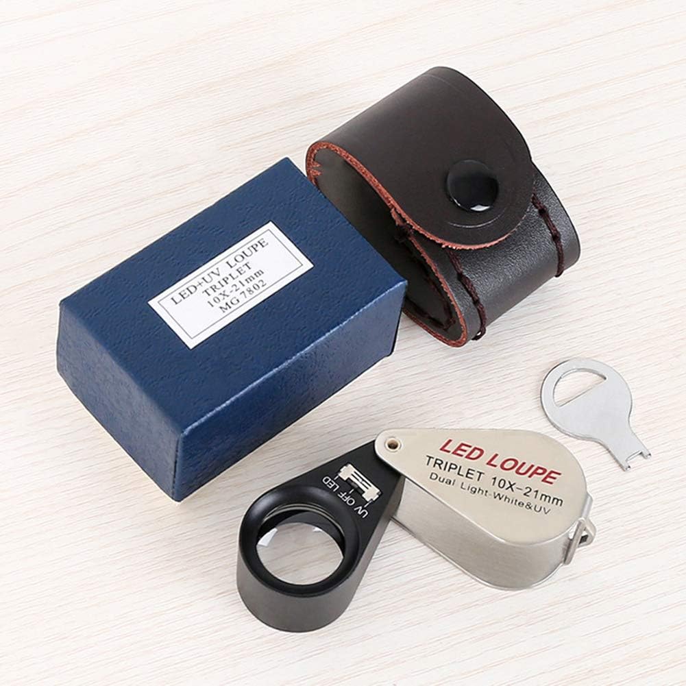 10X Mini Folding Magnifier Portable Jewelry Magnifying Glass with 6 LED Lights and 6 UV Lamps Jewelers Eye Loupe for Gems Jeweler Rocks Stamps Coins Watches Hobbies Antiques (10X-21mm) : Arts, Crafts & Sewing