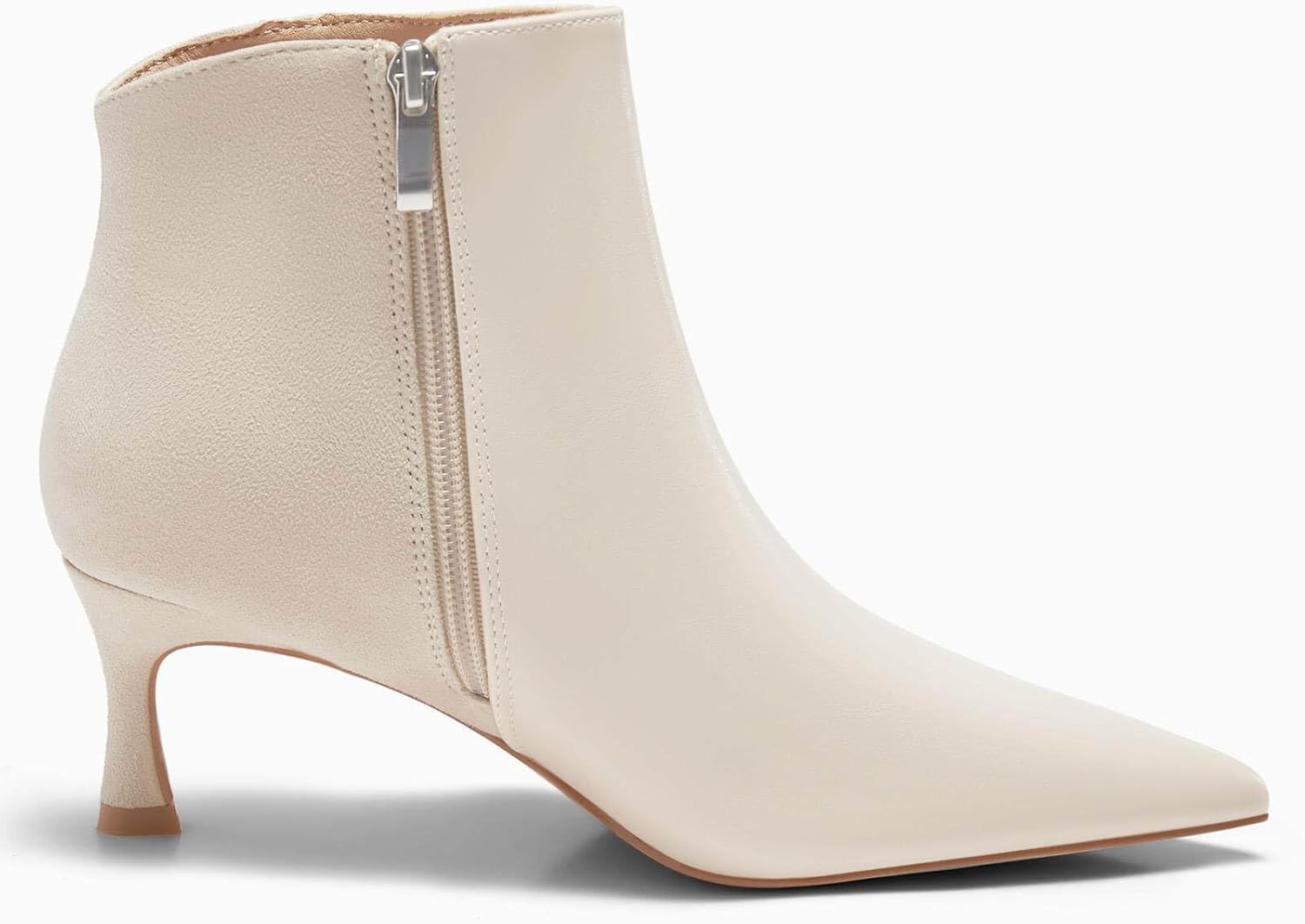 Coutgo Womens Kitten Heel Ankle Boots Pointed Toe Side Zipper Fall Winter Booties Shoes - Image 7