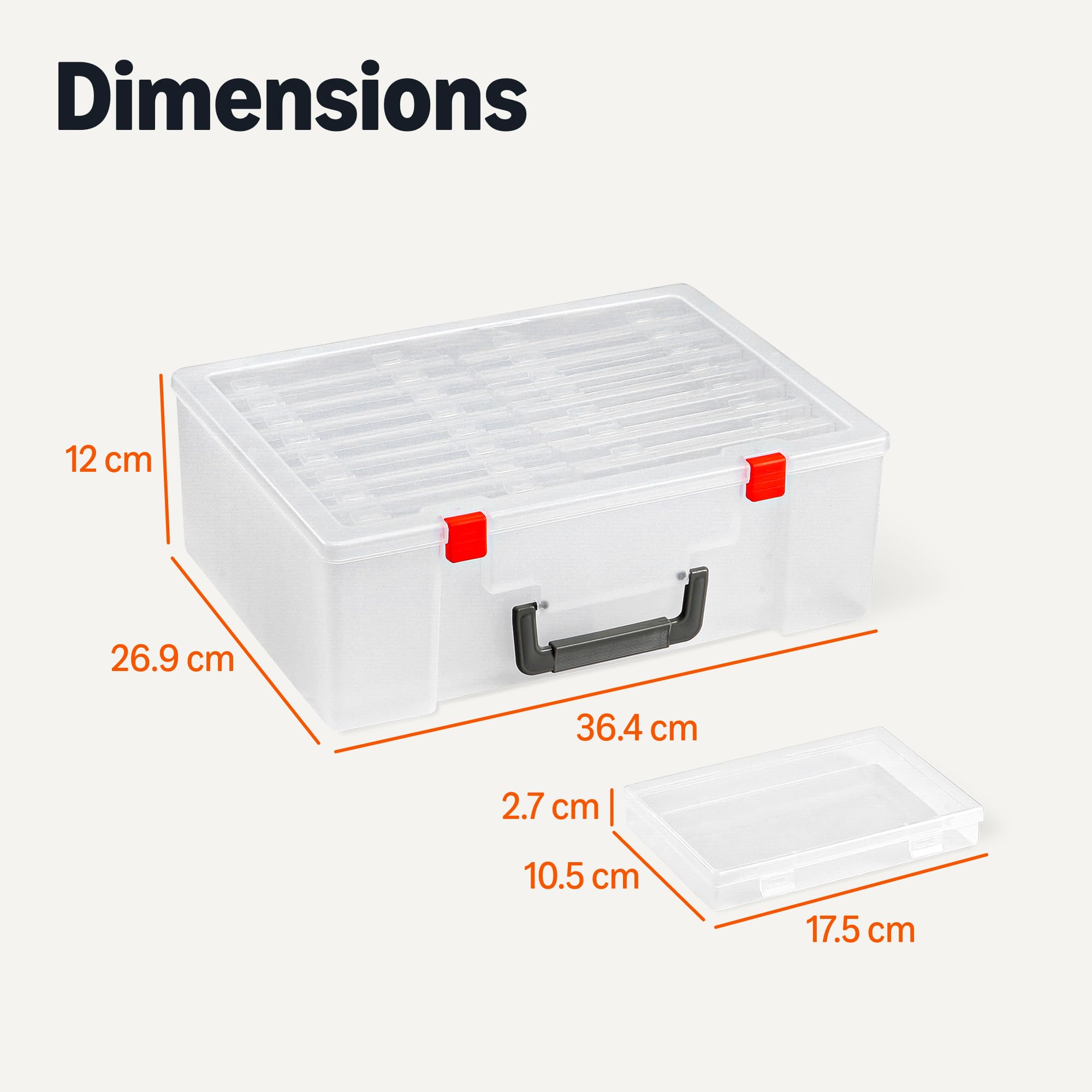Amazon Basics Boîte de Rangement pour Photos et Organisateur de Loisirs Créatifs avec 16 Compartiments Intérieurs, 12.2 x 36.3 x 26.9 cm, Transparent