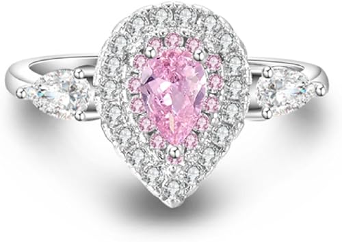 Miniatura 5 de Yuren Anillo de boda de plata 925 con circonita cúbica de gota de agua rosablanca de 3 quilates para mujer, talla 4-9, Piedras preciosas, oro,