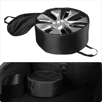 BASENOR Wheel Hubcap Storage Bag for 2020-2026 Tesla Model Y & 2017-2026 Model 3 Juniper/Highland Compatible, Fits 18/19/20 Inch Aero Covers, Padded Protective Case for Sub-Trunk Organization