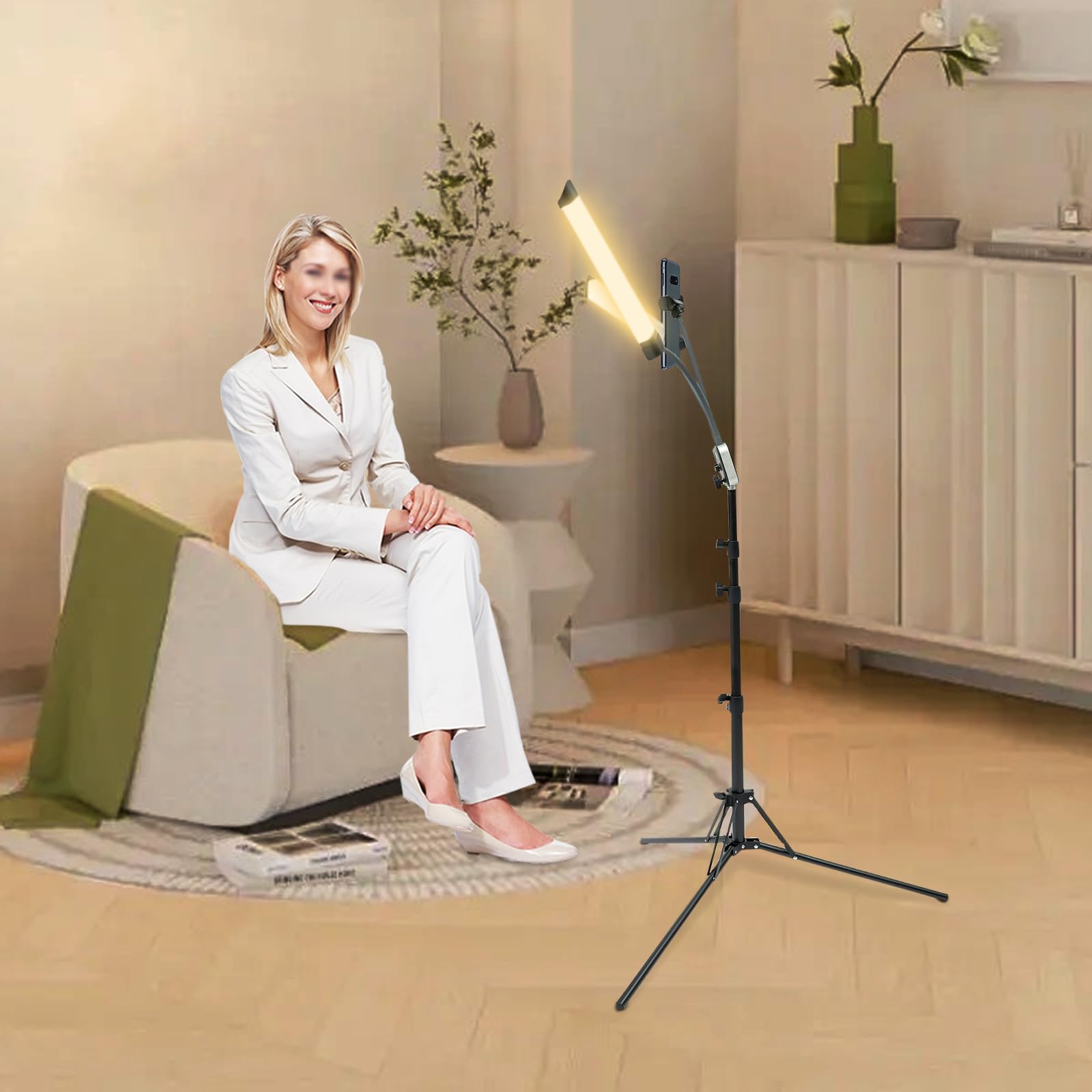 Lampada LED A Doppio Braccio Con Treppiede – 40W, CRI 95, 2500 Lumen, Dimmerabile 3000-6000K, Per Trucco, Unghie, Live Streaming E Fotografia
