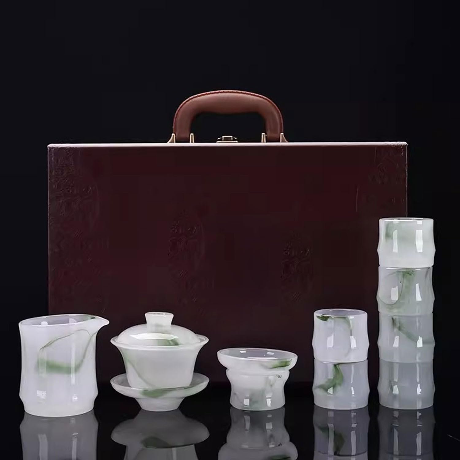 Amazon.co.jp: 日本茶セット ティーセット ガラス白翡翠ティーセット