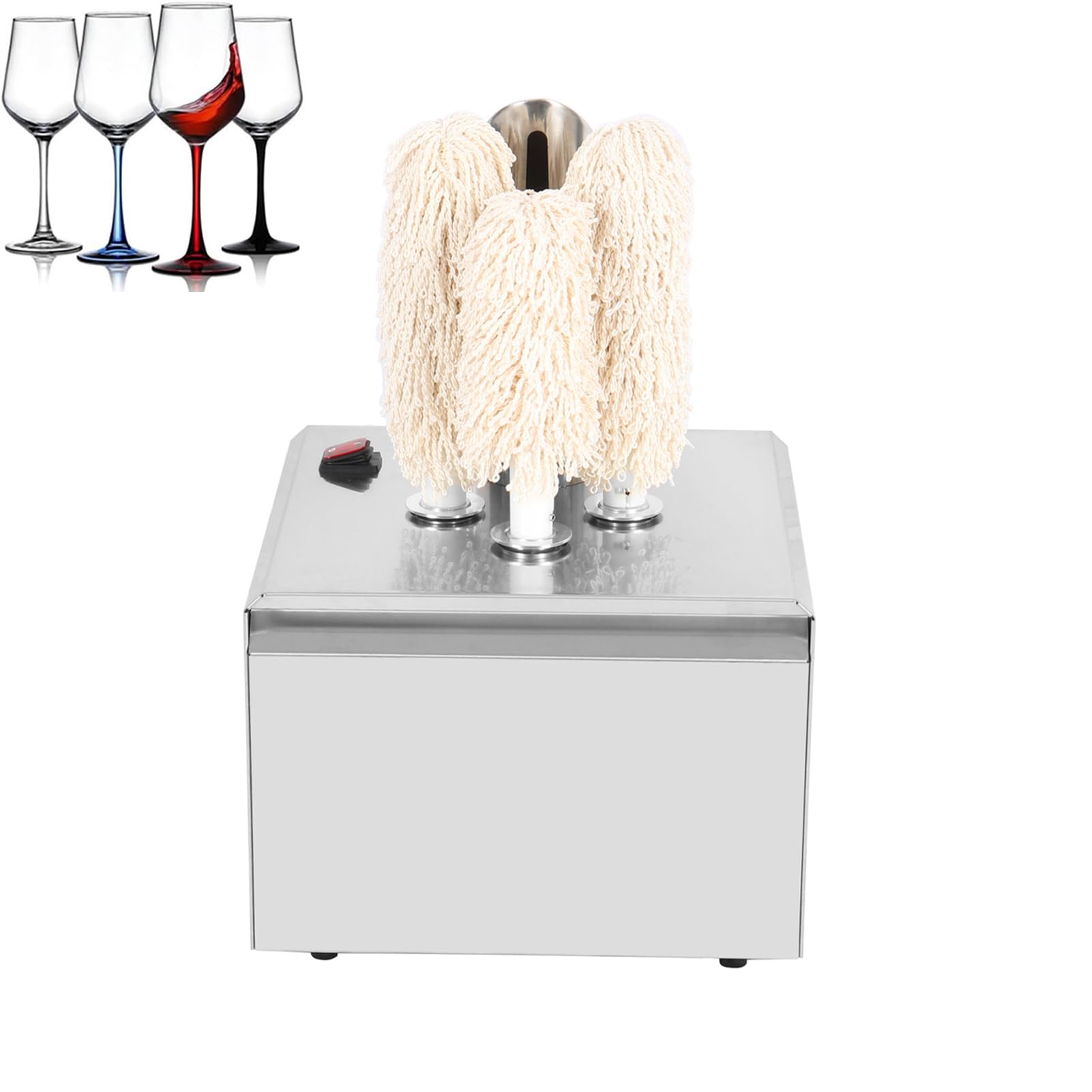 KJZQXYX Electric Glass Polisher, Commercial Stainless Steel Glassware Wiping Equipment, 300 Glasses/H,360 Degrees Cleaning,for Hotels, Bars (3heads)