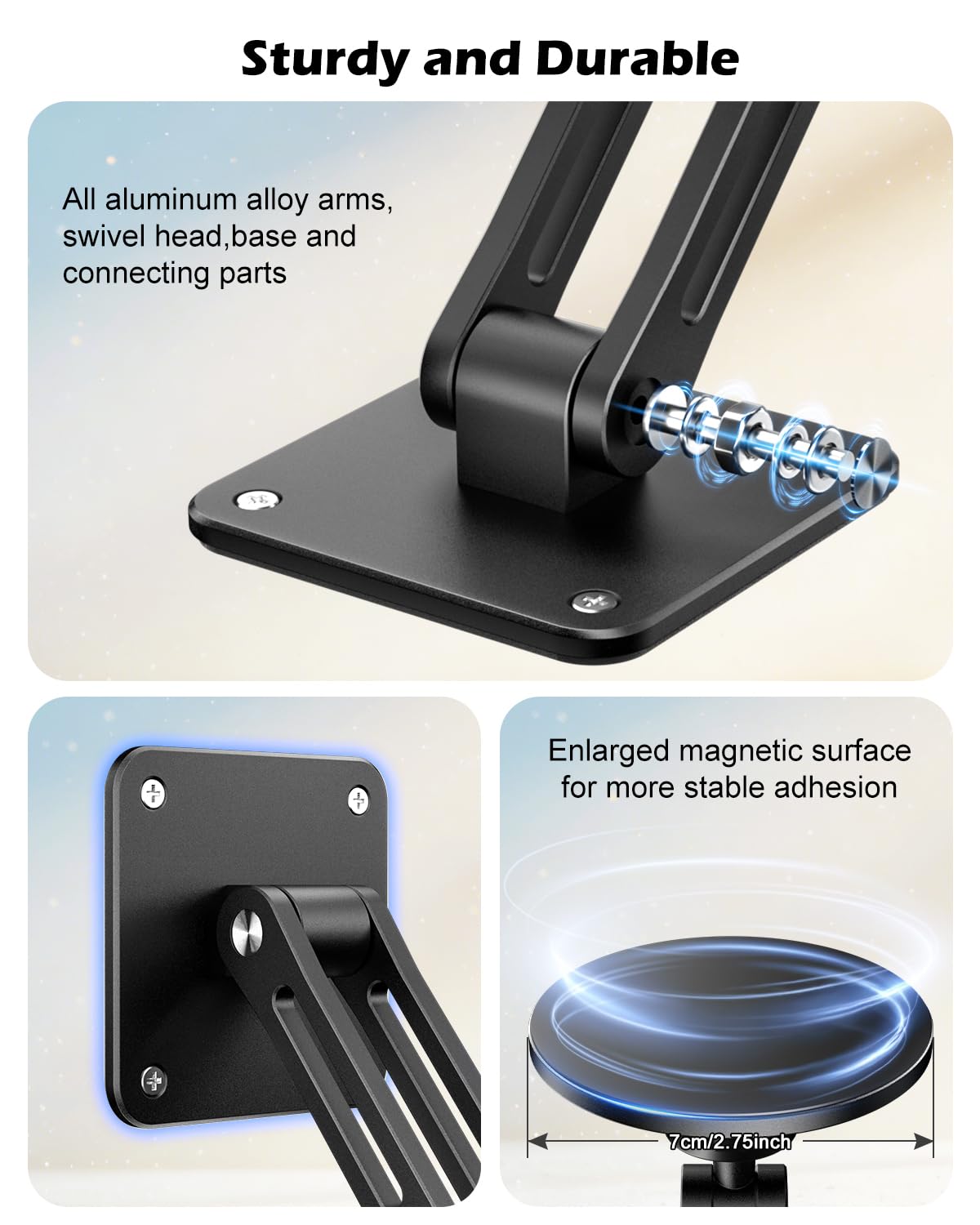 CloudValley Soporte Magnético Tableta, Soporte extensible de Aluminio para Tablet, [Ajustable en Múltiples ángulos 360° y Plegable] para iPad Pro/Air/Mini de 4.7 a 13", Galaxy Tab, Teléfonos y Tablets