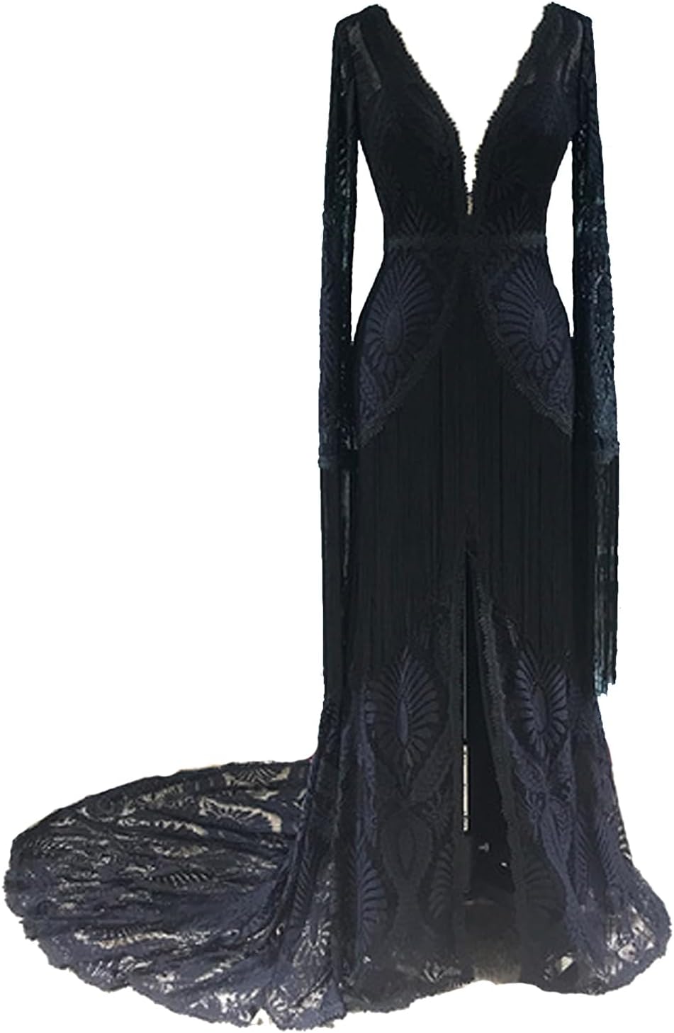 Boho Wedding Dess Mermaid Split Tassel Lace Fringe Sleeves V-Neck Bohemian Bridal Gowns WD0103