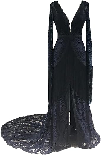 Boho Wedding Dess Mermaid Split Tassel Lace Fringe Sleeves V-Neck Bohemian Bridal Gowns WD0103