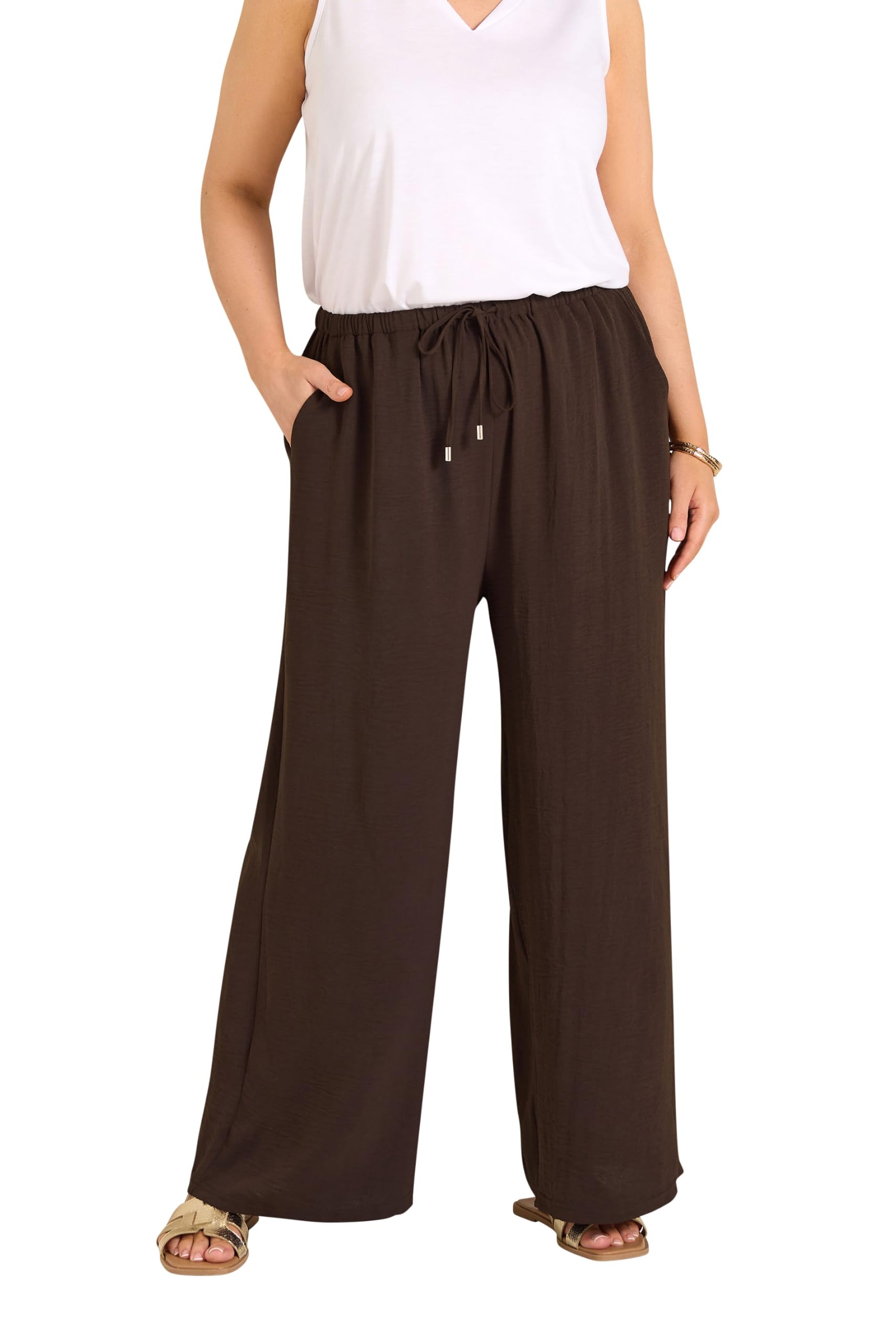 Evans - Women's Trousers - Wide Leg - Size 26-28 - Chocolate