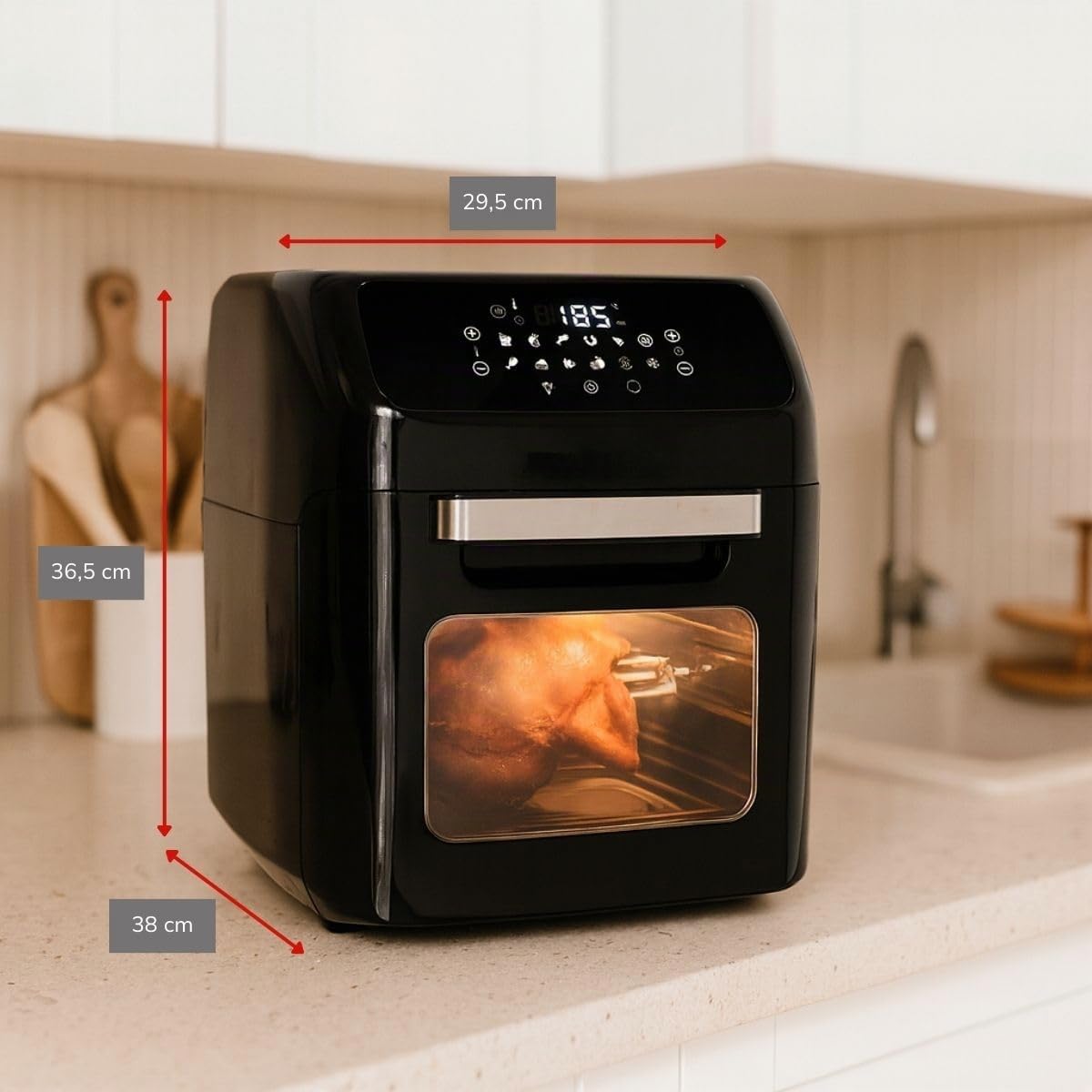 alpina Air Fryer XXXL - Friteuse à air chaud 12L - Air Fyer 8 personnes et plus - Four à air chaud avec affichage numérique - accessoires inclus - Broche à rôtissoire et fourchette à creuser