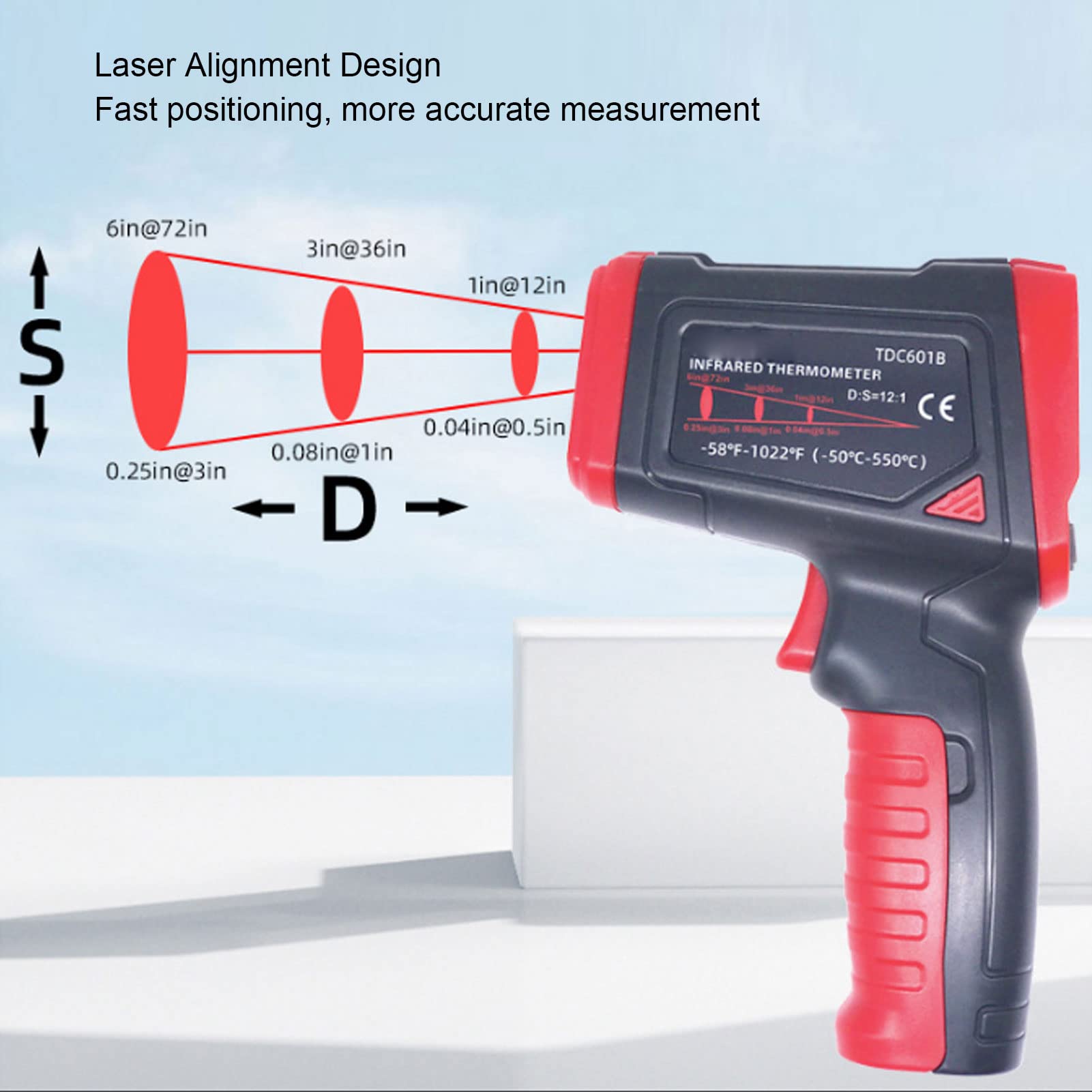 Infrared Thermometer, Color Screen High Accuracy ?50550? Stable 630-670nm Portable Temperature Tester with Storage Bag for Experiment Use