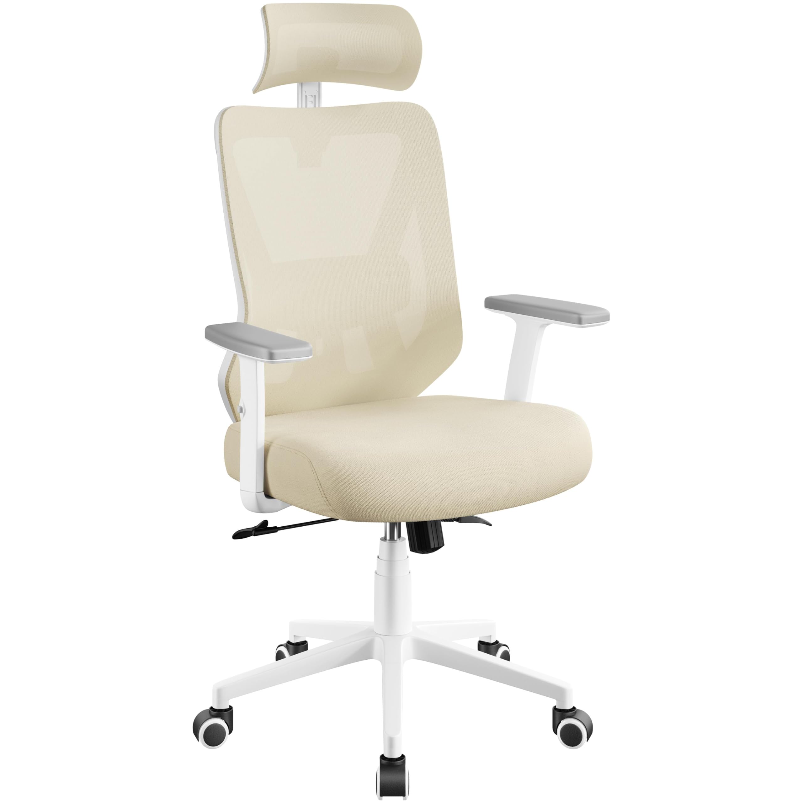 Yaheetech Ergonomic Office Desk Chair Office Chair with Backrest Lockable Between 90° and 130° Adjustable Lumbar Support Breathable Mesh for Office Study Beige