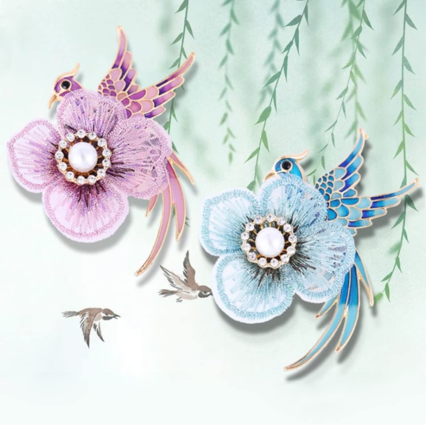 KYUSAR Broches Decorar Broche De Flor De Tela De Pájaro Esmaltado, Broche De Fiesta para Mujer, Cárdigan, Chaqueta, Abrigo, Accesorios Exquisitos Broches Pin (Blue : BLU, Size : 6.1 * 6.5cm)