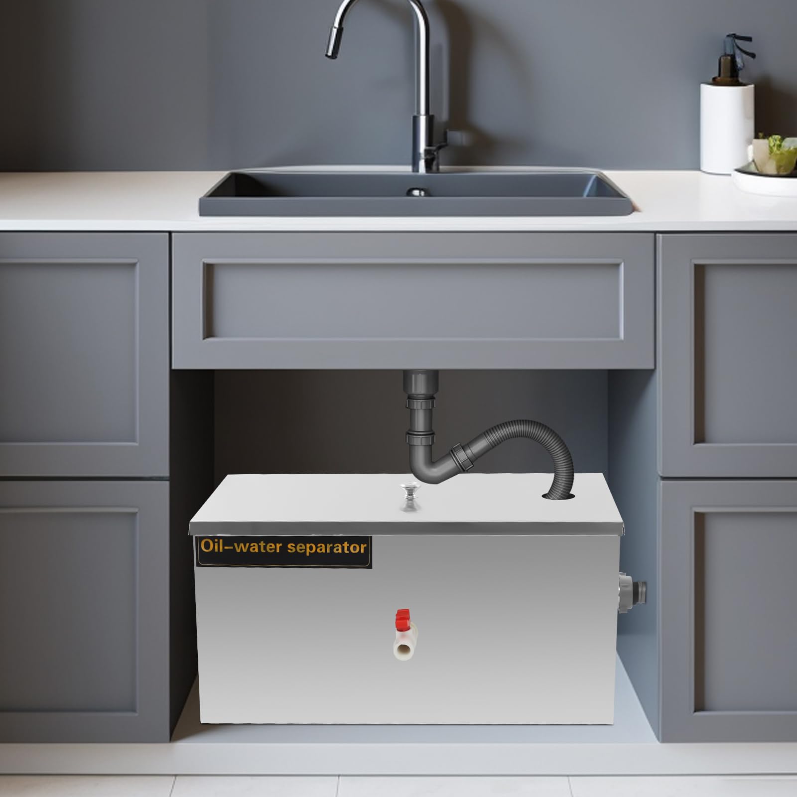 Séparateur de graisse commercial en acier inoxydable, 60 x 30 x 30 cm, 5 niveaux de filtration, installation facile pour restaurant, cuisine, grande cuisine