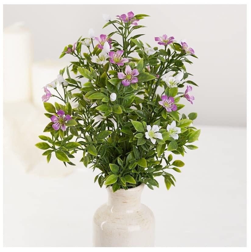 Factory Direct Craft Group of 2 Weather Resistant Purple and White Artificial Tealeaf Bushes for Indoor and Outdoor Arrangements - 14