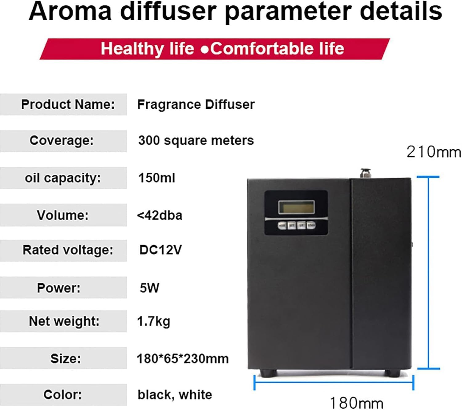 Duży dyfuzor olejków eterycznych, ze zbiornikiem 150 ml, ekranem dotykowym LED, 4 trybami czasowymi, do łazienki/hotelu/spa