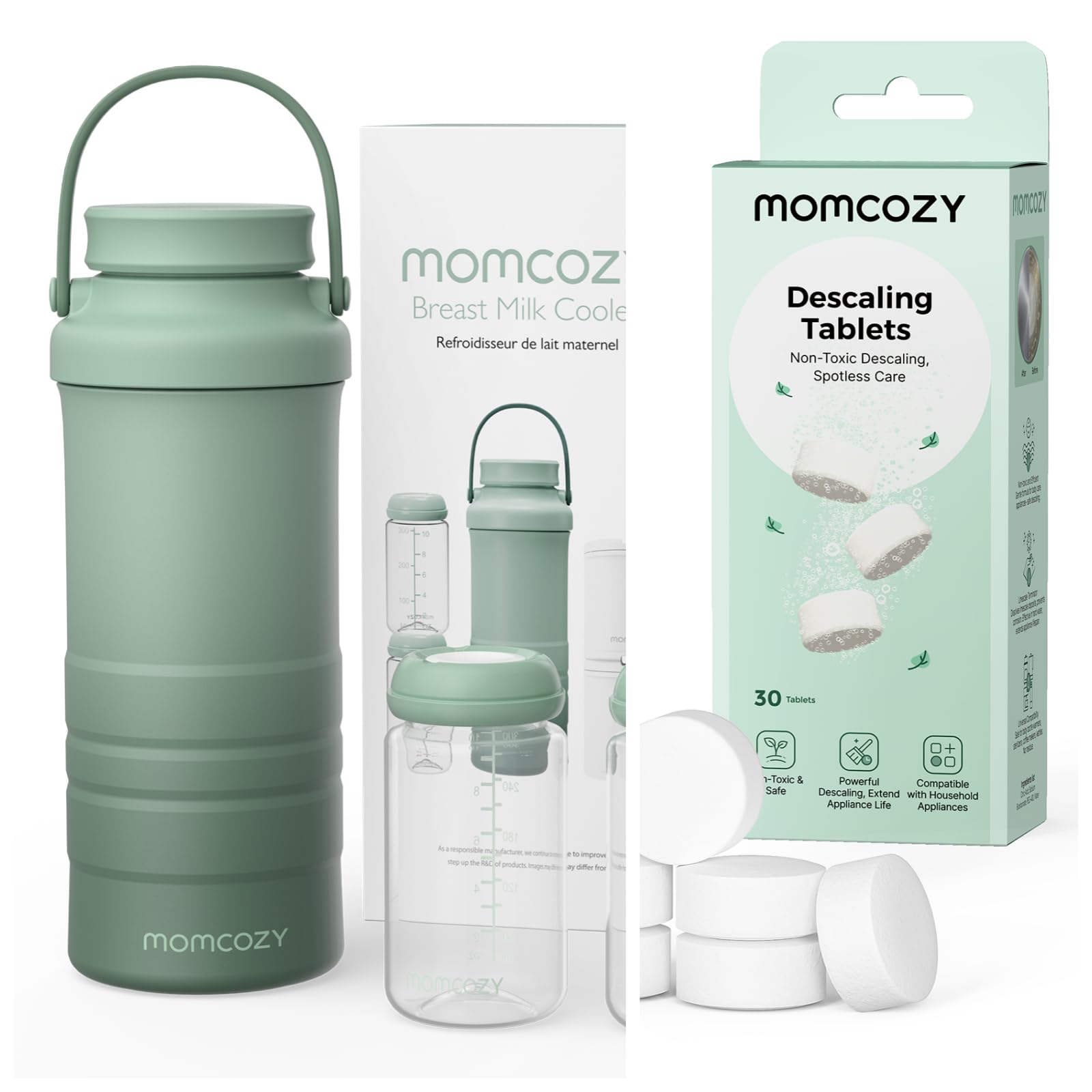 Momcozy Tragbarer Muttermilchkühler für draußen (628 ml), 360°- langzeitige Gesamtkühlung & Entkalkungstab für Babyprodukt wie Milchpumpem, Flaschenwärmer, Bottle washer, Sterilisator für Babyflaschen