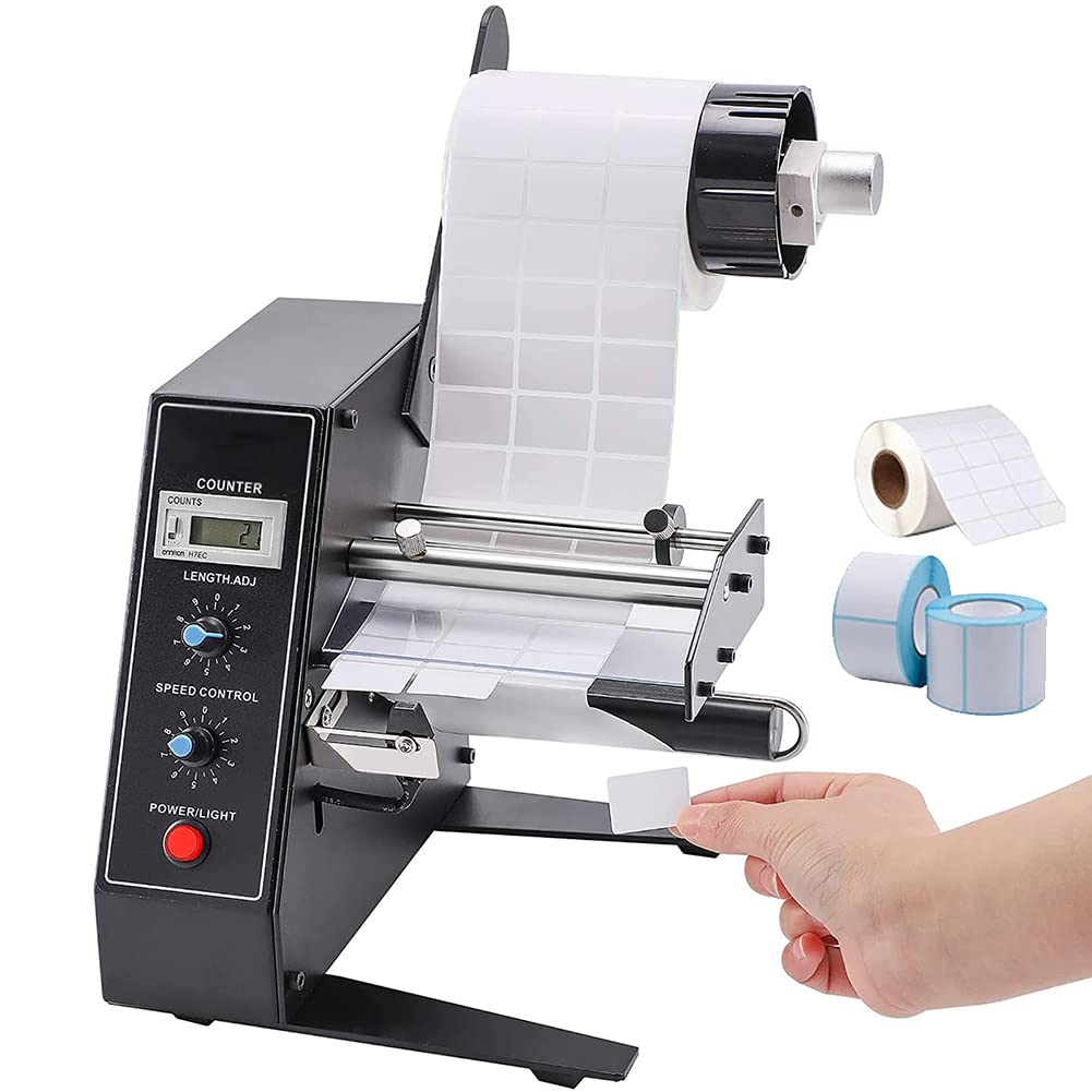 Dispensador automático de etiquetas Pelacables Separador de etiquetas con fotosensor 1-8 m/min Aplicador de etiquetas portátil, 0-999999 Conteo automático, Longitud 3-150 mm Ancho 4-140 mm