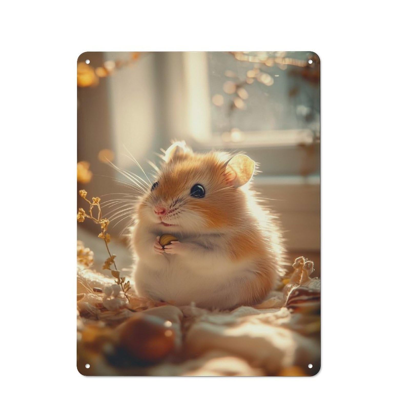 Junmoney Cute Hamster Holding A Seed Tin Sign 40X30cm With For Café Or Home Bar, Rustic Decor, For Vintage Wall Decor Fans, For Metal Sign Collectors