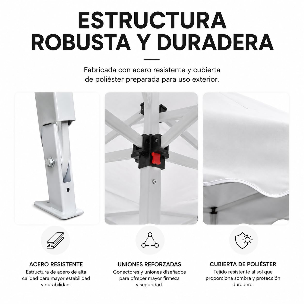 Carpa Plegable Impermeable con Bolsa de Transporte, Cenador Pop Up para Jardín, Playa, Mercadillos y Eventos, Montaje Rápido sin Herramientas Blanco