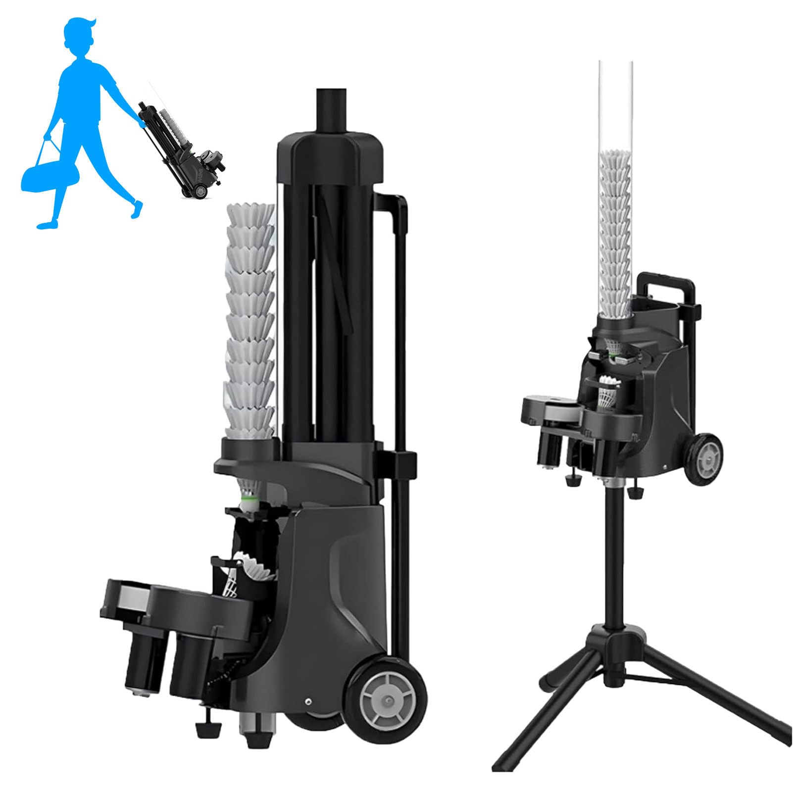 BOOZXCV Intelligent Badminton Serve Machine, Portable Shuttlecock Launcher with Adjustable Speed and APP Control, Single Trainer Self-Training Ball Feeder, for Gym & School