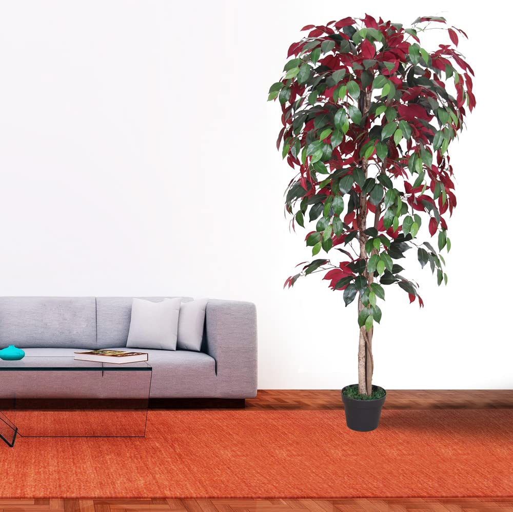 Decovego Sztuczny Ficus Benjamin, sztuczna roślina, sztuczne drzewo 150 cm, z pniem z prawdziwego drewna, do pomieszczeń mieszkalnych i biurowych, łatwe w pielęgnacji i wiecznie zielone