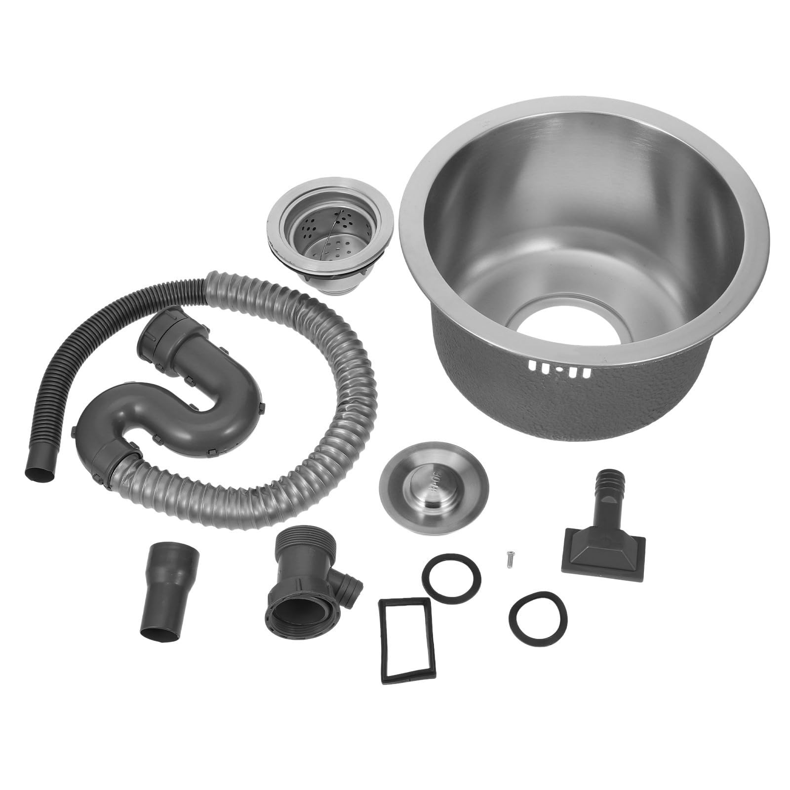 STOBAZA Fregadero de Cocina Mini Redondo de Acero Inoxidable, Lavabo Individual con Kit de Desagüe y Rebosadero, Plata, para Autocaravana, Bar y Sala de Servicio