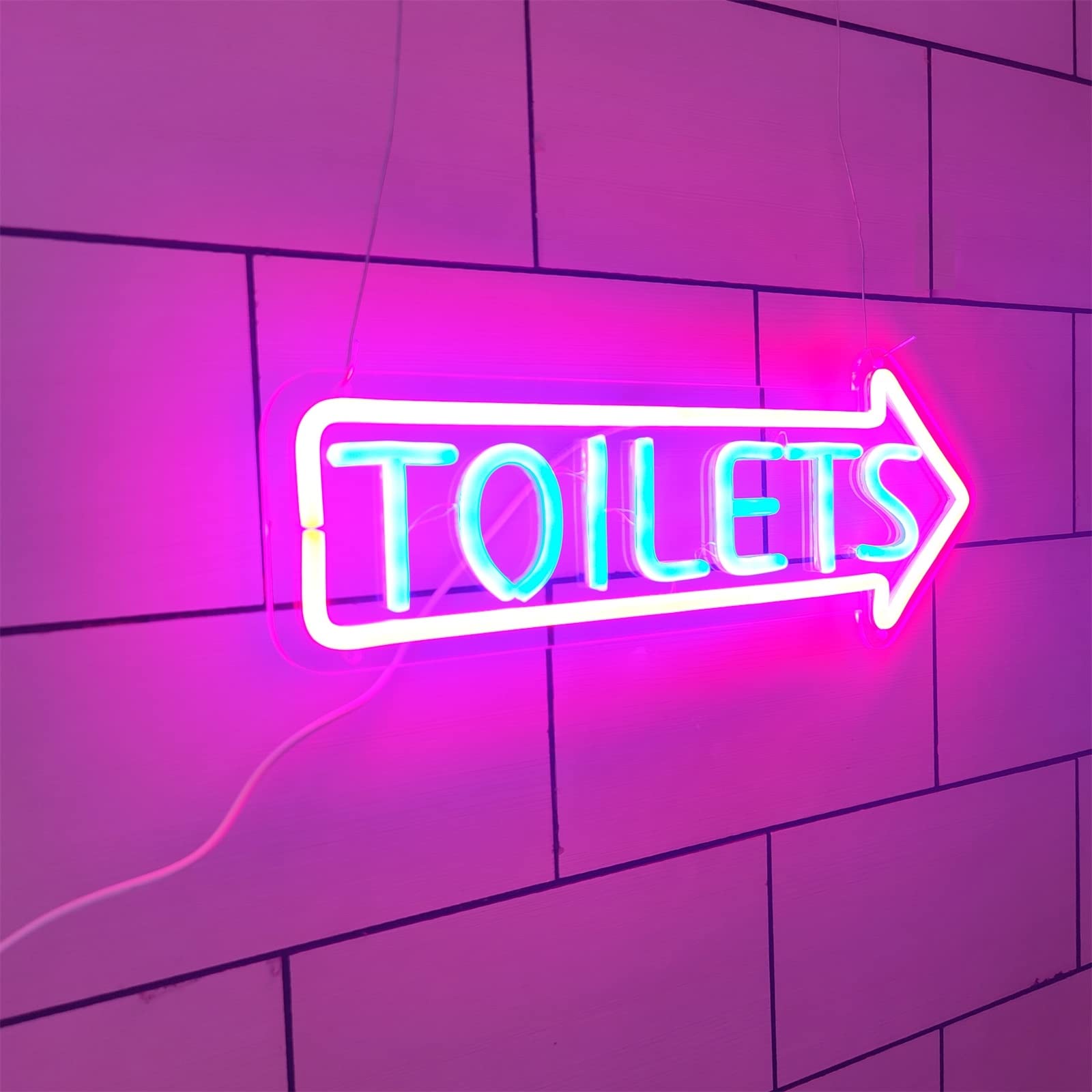 Insegna al Neon a LED con Freccia per WC, indicatore di Ingresso per WC WC Luci al Neon USB, luci notturne per insegne Luminose sospese a Parete,Right,40x15cm