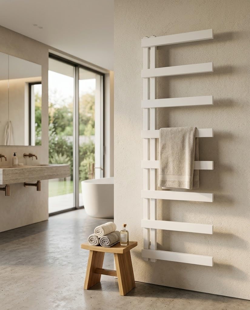 Aspira Home Badheizkörper Handtuchwärmer „Nosy“ Moderner Design - Weiß - Mittelanschluss 1/2“ - 500x1150mm - Handtuchtrockner
