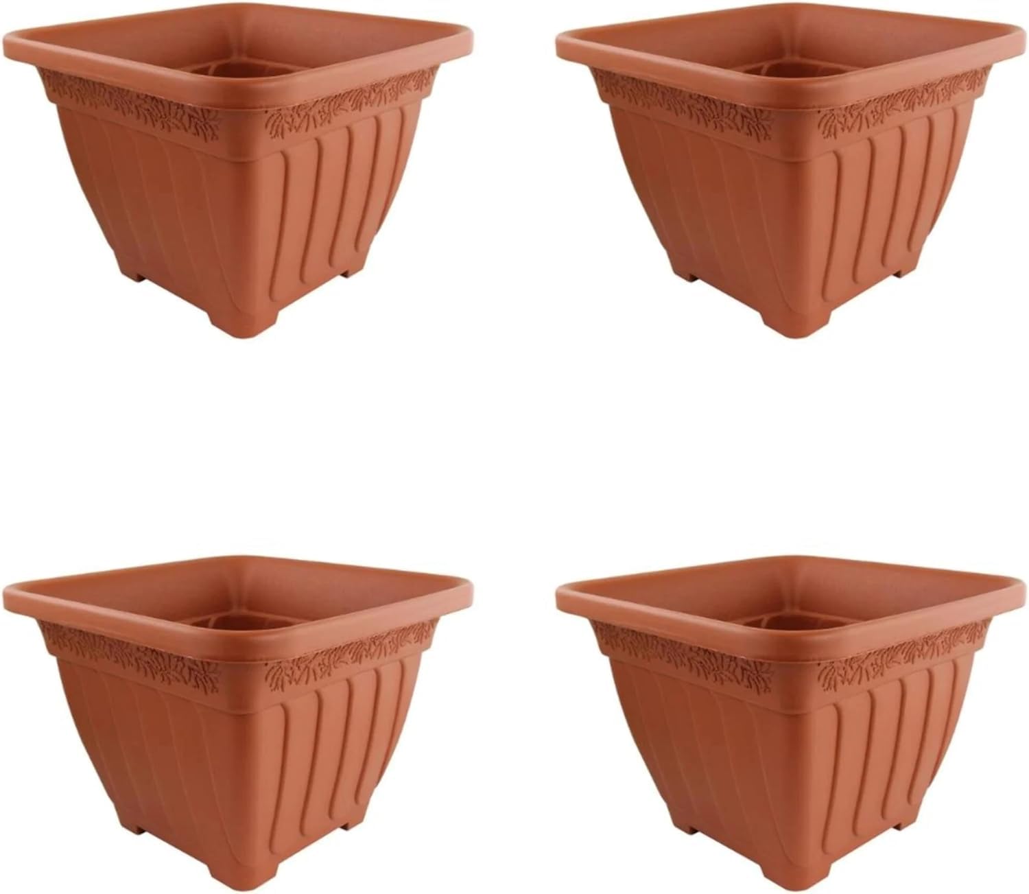 Tamersgifts Terracotta Set Of 4 Large Square Plant Pots, Plastic, 38Cm X 27Cm, Weather And Uv Resistant, For Indoor And Outdoor Use
